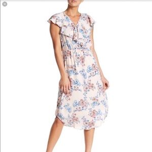 Bobeau Floral Blush Pink Midi Dress New NWT XS
